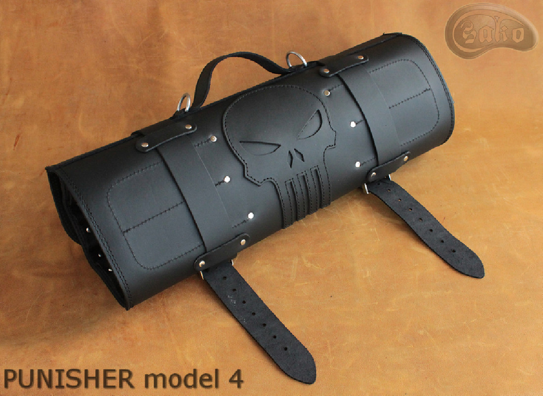 Taška / pouzdro na nůž   ČERNÁ lícová KŮŽE PUNISHER (model 4)