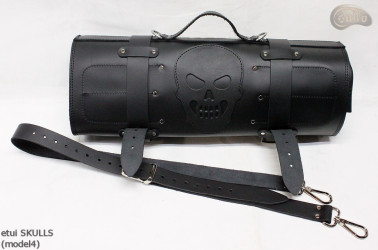 Taška / pouzdro na nůž ČERNÁ lícová KŮŽE SKULLS (model 4)