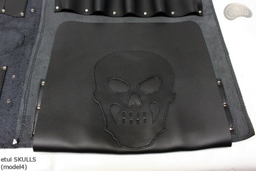Knife bag / pouch BLACK GRAIN LEATHER SKULLS ( model 4)
