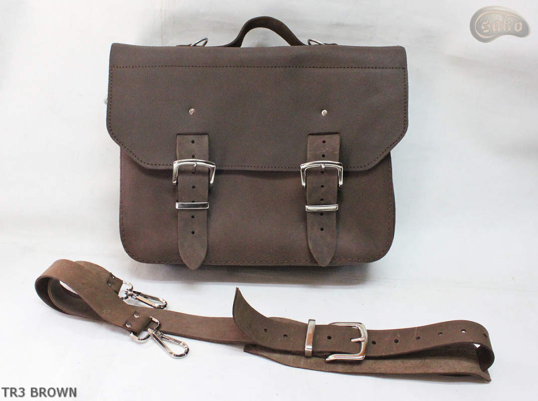 Leather shoulder bag TR3 BROWN