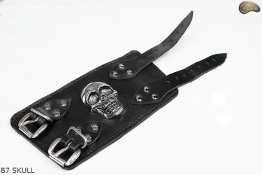 Leather bracelet B7 skull goth rock metal punk