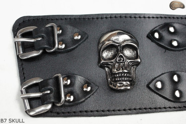Leather bracelet B7 skull goth rock metal punk
