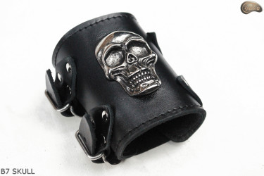Leather bracelet B7 skull goth rock metal punk