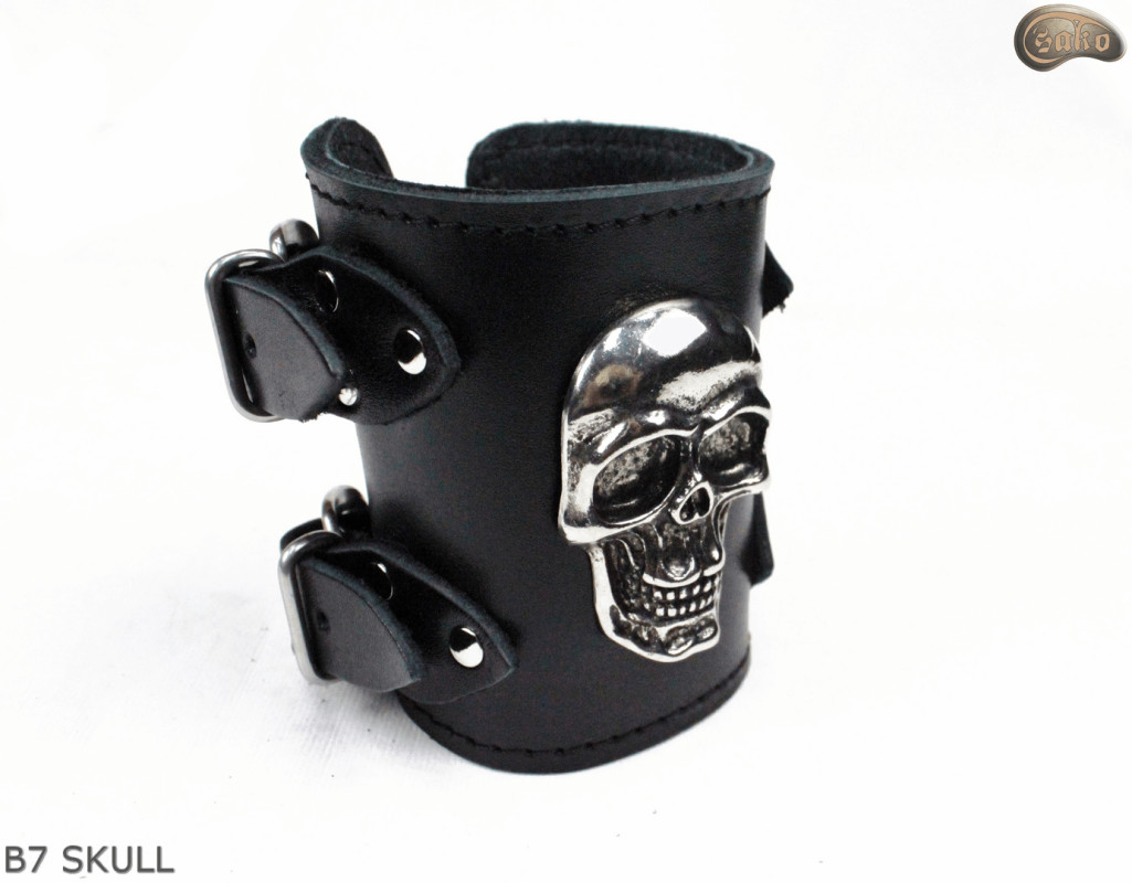 Leather bracelet B7 skull goth rock metal punk