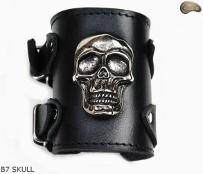 Leather bracelet B7 skull goth rock metal punk