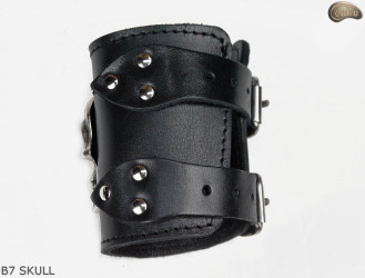 Leather bracelet B7 skull goth rock metal punk