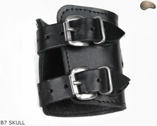 Leather bracelet B7 skull goth rock metal punk