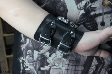 Leather bracelet B7 skull goth rock metal punk