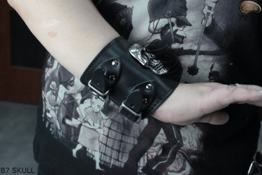 Leather bracelet B7 skull goth rock metal punk