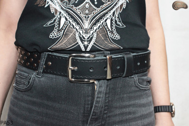 PA53 leather belt with flat decorative rivets