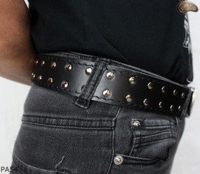 PA54 leather belt with flat decorative rivets