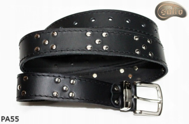 PA55 leather belt with flat decorative rivets