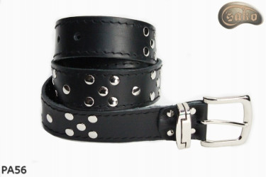 PA56 leather belt with flat decorative rivets