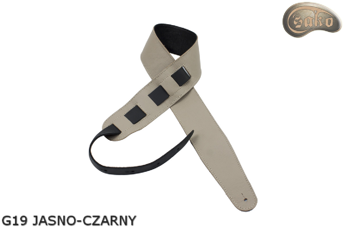 Sangle G19 pour guitare/basse électrique, beige clair/noir, double face, cuir véritable