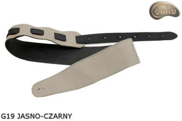 Popruh G19 pro elektrickou kytaru/baskytaru, světle béžový/černý, oboustranný, pravá kůže