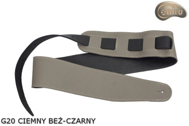 Sangle G21 pour guitare/basse électrique, beige foncé et noire, double face, cuir véritable